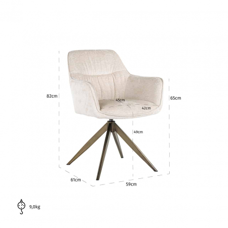 Scaun pivotant Aline, catifea albă din catifea chenilată ignifugată (FR-Bergen 900 chenilă albă), S4553 FR WHITE CHENILLE - Richmond Interiors [4]