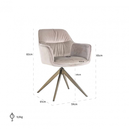 Scaun pivotant Aline kaki catifea ignifugată (FR-Quartz 903 Khaki), S4553 FR KHAKI VELVET - Richmond Interiors [4]