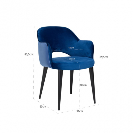Scaun premium Farru poliester diverse culori si picioare metal negru, cu cotiere, S4483 KHAKI - Richmond Interiors [4]