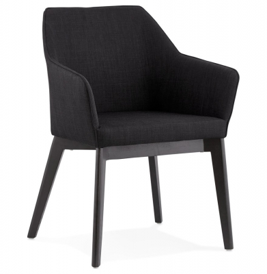 Scaune - Scaun dining negru tapitat Takion Premium, material textil / picioare negre lemn masiv, AC01250BL - Kokoon