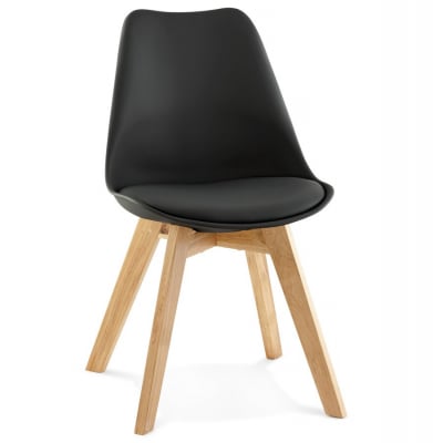 Scaune - Scaun dining negru Tylik Premium, stil scandinav fara brate, polipropilena / piele ecologica, picioare lemn masiv, CH01400BLBL - Kokoon