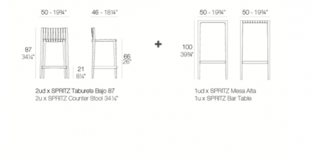 Set 1 masa bar+2 scaune Spritz h 87 cm, polipropilena, diverse culori, 56021 W - Vondom [2]