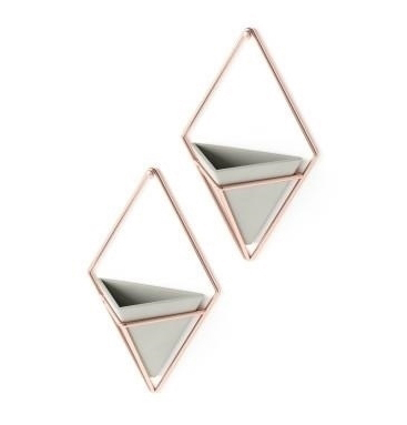 Set 2 ghivece decorative Mauro albe din ceramica in forma de triunghi, metal cupru, 470753-633 - King [2]