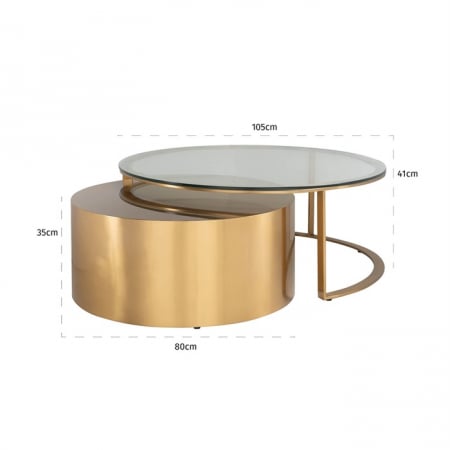Set 2 masute cafea lux rotunde aurii Zoe, din sticla si otel inoxidabil, 9467 - Richmond Interiors [1]