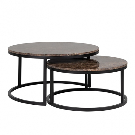Set 2 masute cafea rotunde maro/alb Zuka premium, blat marmura cadru metal negru, 7051 - Richmond Interiors [9]