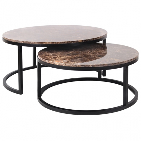Set 2 masute cafea rotunde maro/alb Zuka premium, blat marmura cadru metal negru, 7051 - Richmond Interiors [10]