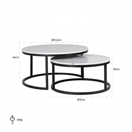 Set 2 masute cafea rotunde maro/alb Zuka premium, blat marmura cadru metal negru, 7051 - Richmond Interiors [2]