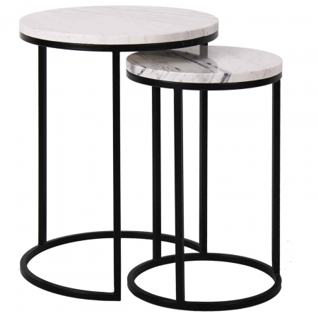 Produse - Set 2 masute inalte rotunde marmura emperador maro/alba Zuka premium, picioare negre metal, 7050 - Richmond Interiors