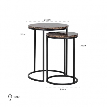Set 2 masute inalte rotunde marmura emperador maro/alba Zuka premium, picioare negre metal, 7050 - Richmond Interiors [4]
