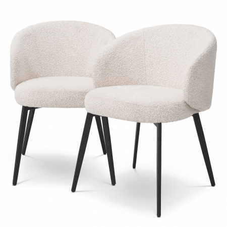 Scaune -   Scaun de dining Lloyd cu brațe bouclé crem set de 2 115093 EICHHOLTZ