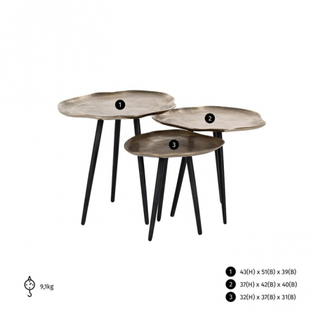 Set 3 masute cafea negru-auriu Hung, blaturi cu forme neregulate din aluminiu, 825059 - Richmond Interiors [3]