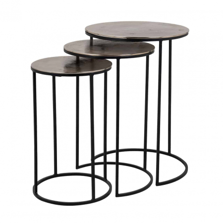 Masute de cafea - Set 3 masute cafea rotunde Medvi, blat din aluminiu, baza metal, 825024 - Richmond Interiors