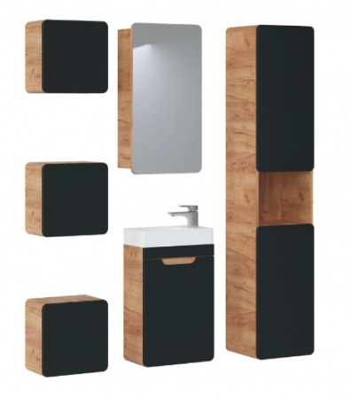 Seturi mobilier baie - SET ARUBA COSMOS 40 CM, MDF NEGRU MAT, STEJAR AURIU