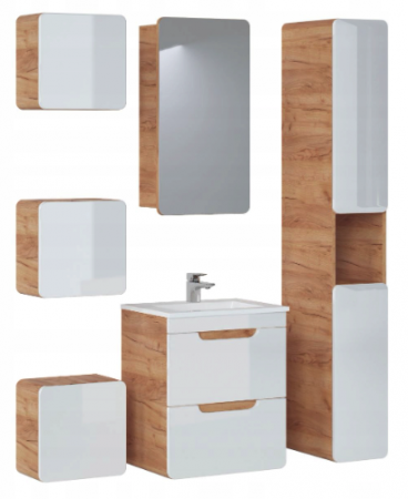 Seturi mobilier baie - SET ARUBA WHITE II 50 CM, MDF ALB LUCIOS, STEJAR AURIU