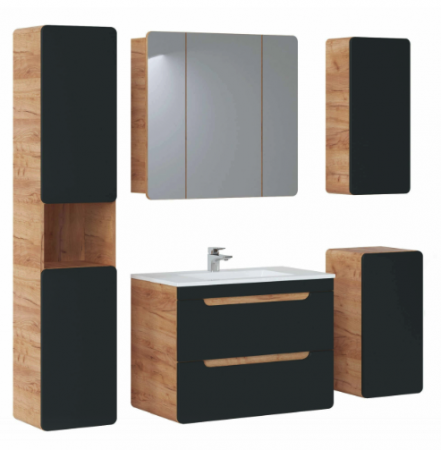 Seturi mobilier baie - SET ARUBA COSMOS 80 CM, MDF NEGRU MAT, STEJAR AURIU