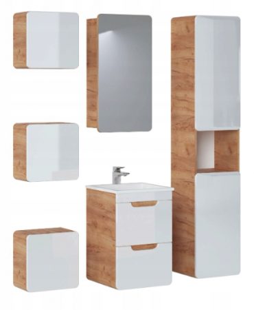 Seturi mobilier baie - SET ARUBA WHITE II 40 CM, MDF ALB LUCIOS, STEJAR AURIU
