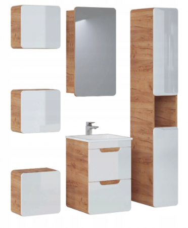 Seturi mobilier baie - SET ARUBA WHITE III 40 CM, MDF ALB LUCIOS, STEJAR AURIU