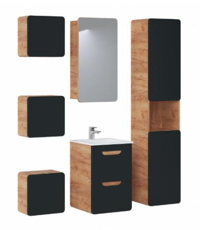 Seturi mobilier baie - SET ARUBA COSMOS II 40 CM, MDF NEGRU MAT, STEJAR AURIU