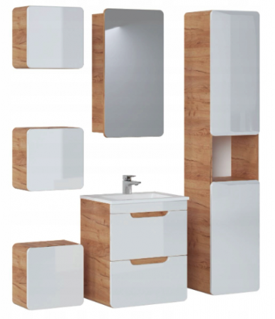Seturi mobilier baie - SET ARUBA WHITE 50 CM, MDF ALB LUCIOS, STEJAR AURIU