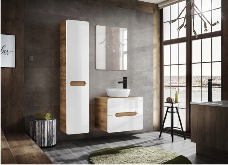 Seturi mobilier baie - SET ARUBA WHITE 80 CM, MDF ALB LUCIOS, STEJAR AURIU