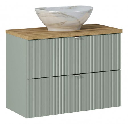 Seturi mobilier baie - Set baie masca cu sertar + blat si lavoar Line Reed Green 80 cm