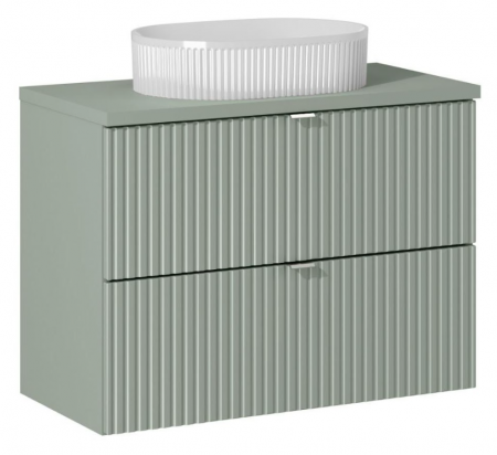 Seturi mobilier baie - Set baie masca cu sertare + blat si lavoar MDF Line Reed Green 80 cm