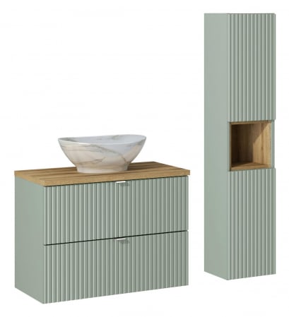 Produse - Set baie masca cu usi, corp central si sertare + lavoar si dulap coloana Line Reed Green 80 cm