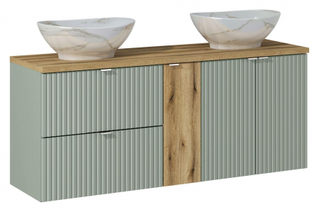 Seturi mobilier baie - Set baie masca cu usi si sertare + corp central si lavoar Line Reed Green 140 cm