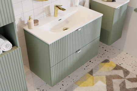 Set baie masca cu usi si sertare + lavoar si dulap coloana Line Reed Green 120 cm [4]