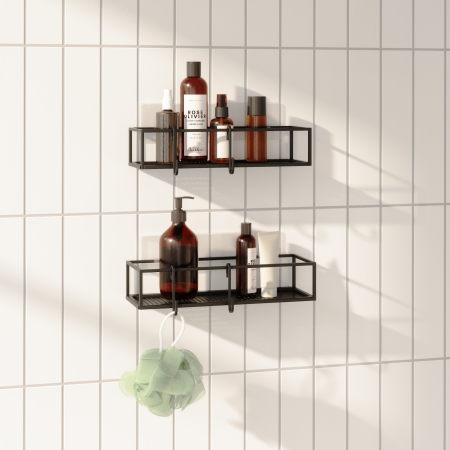 Set de 2 Rafturi de Duș Cubiko 12x6x32 cm, Metal Negru - Umbra [1]