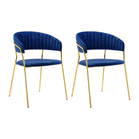 Produse - Set de 2 Scaune Margo 57x50x78 cm, Catifea Albastru Închis Auriu - King Home