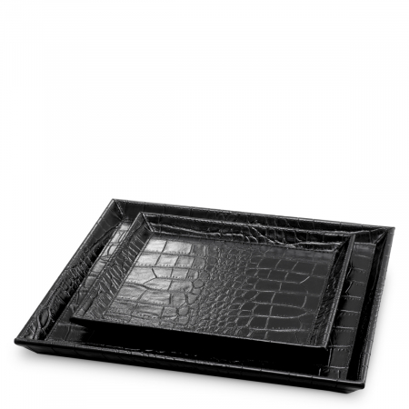 Promotii -   Set de 2 tăvi pentru birou Scaleo din piele neagră cu embosare croco 118782 EICHHOLTZ