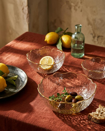 Set de 3 Boluri Bowls 15x15x13 cm, Sticlă Transparent Muchii Aurii - SHP [5]