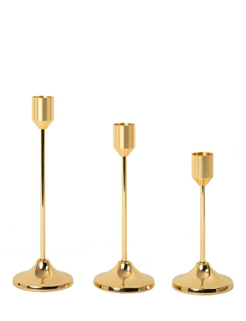 Produse - Set de 3 Sfeșnice Splend 7x7x21,5 cm, Metal Auriu - SHP