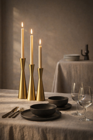 Set de 3 Sfeșnice Trio 6x6x26,5 cm, Metal Auriu Aur Periat - SHP [4]