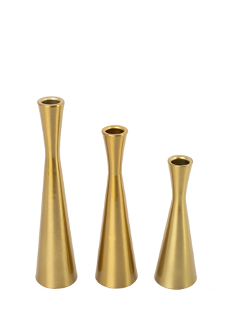 Produse - Set de 3 Sfeșnice Trio 6x6x26,5 cm, Metal Auriu Aur Periat - SHP