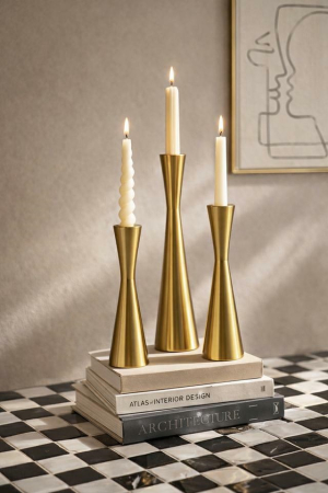 Set de 3 Sfeșnice Trio 6x6x26,5 cm, Metal Auriu Aur Periat - SHP [5]