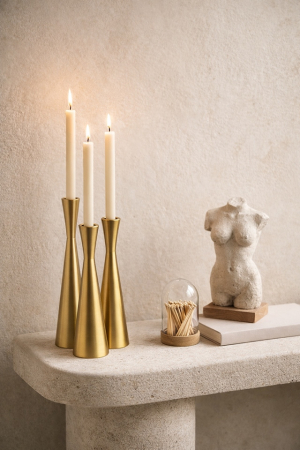 Set de 3 Sfeșnice Trio 6x6x26,5 cm, Metal Auriu Aur Periat - SHP [3]