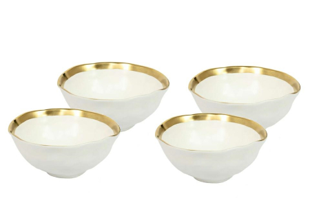 Produse - Set de 4 Boluri Bell 15 15,2x15,2x6,3 cm, Porțelan Glazurat Alb-Auriu - Kare Design