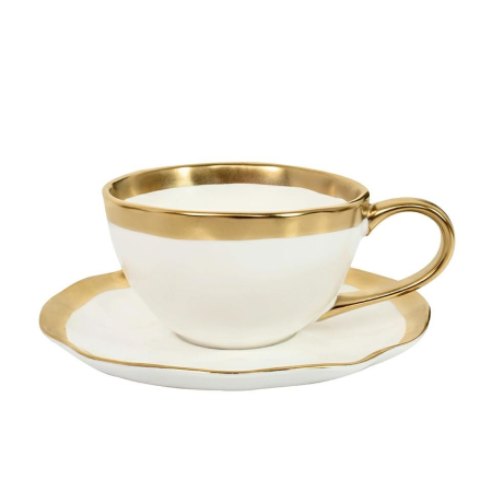 Set de 4 Căni Bell 14,5x14,5x10,5 cm, Porcelană Glazurată Alb și Auriu - Kare Design [1]