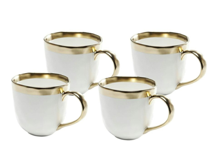 Produse - Set de 4 Căni Bell 9,9x9,7x10 cm, Porcelany Szkliwionej Alb-Auriu - Kare Design