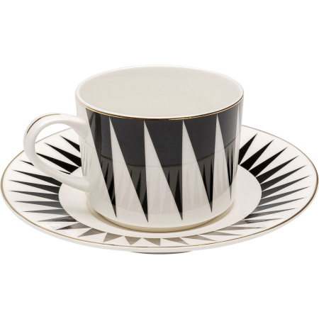 Set de 4 Cești Harlequin 16x8,9x5,9 cm, Portelan Negru și Alb Auriu - Kare Design [1]