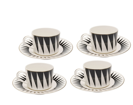 Bucatarie - Set de 4 Cești Harlequin 16x8,9x5,9 cm, Portelan Negru și Alb Auriu - Kare Design
