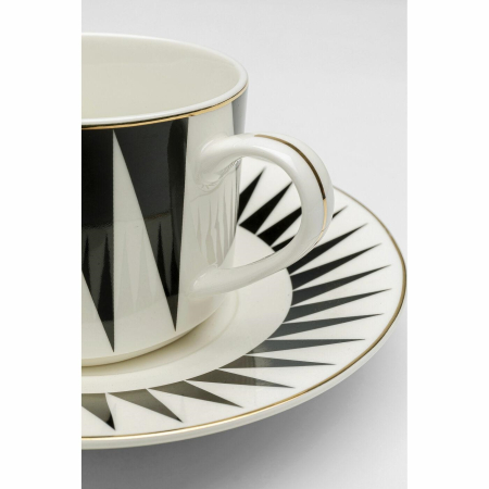 Set de 4 Cești Harlequin 16x8,9x5,9 cm, Portelan Negru și Alb Auriu - Kare Design [3]