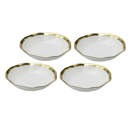 Bucatarie - Set de 4 Farfurii Adânci Bell 20x20x5 cm, Porcelană Glazurată Alb Auriu - Kare Design