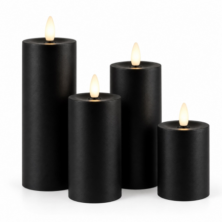 Produse - Set de 4 lumânări cu telecomandă Flame 5,5x5,5x17,7 cm, Negru Mat - SHP