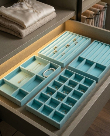 Set de 4 organizatoare pentru bijuterii Sorrel, Catifea Albastru - SHP [7]