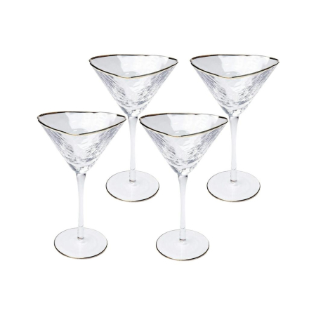 Produse - Set de 4 Pahare de Martini Hommage 8x12x18,5 cm, Sticlă Finisaj cu Margini Aurii - Kare Design