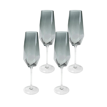 Set de 4 Pahare de Șampanie Diamond Smoke 365 7,5x5x27,5 cm, Sticlă În Nuanța de Gri - Kare Design [0]