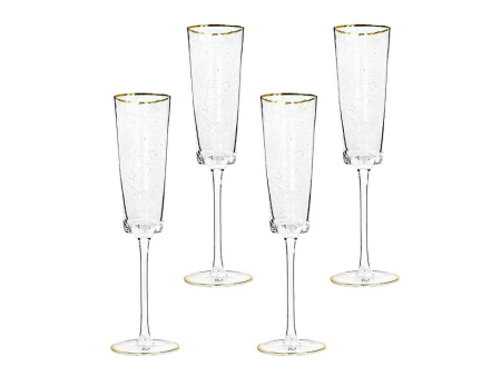 Produse - Set de 4 Pahare de Şampanie Hommage 5x5x26 cm, Sticlă Transparent Accente Aurii - Kare Design